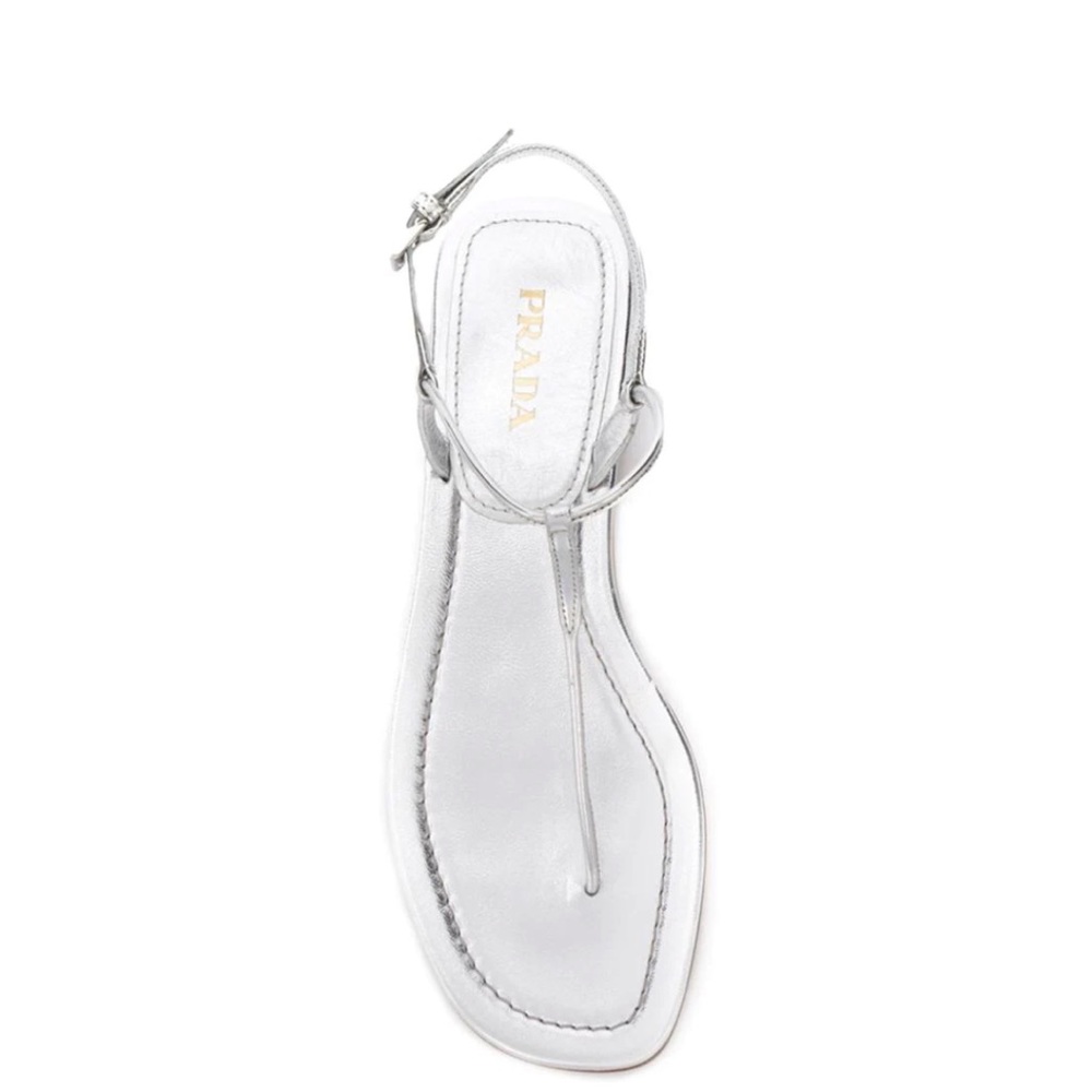 Prada Womens 1X557B_3AU1_F0118 Silver Leather Sandals Brief on Slippers